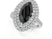 Fancy Black Marquise Lab-Grown Diamond Double Halo Statement Ring Set in Sterling Silver with Pavé Band