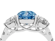 Fancy Blue Cushion Cut Diamond Three-Stone Ring Set in Silver with Pavé Band