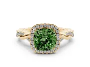 Cushion Cut Twist Halo Engagement Ring Setting for a Fancy Green Lab-Grown Diamond | Yellow Gold