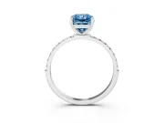 Fancy Blue Radiant Cut Diamond Solitaire Ring Set in Silver with Round Pavé Band and Prong Setting
