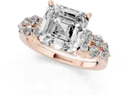 Asscher Cut Diamond Cluster Engagement Ring Set in Rose gold with Pavé Band and Prong Setting