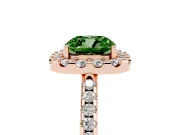 Cushion Cut Pave Halo Engagement Ring Setting for a Fancy Green Lab-Grown Diamond | Pave Band | Rose Gold