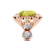 Fancy Yellow Radiant Cut Diamond Floral Halo Ring Set in Rose gold with Shared Prong Band