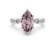 Fancy Pink Marquise Cut Diamond Solitaire Engagement Ring Set in White gold with Milgrain Bezel Accent Band