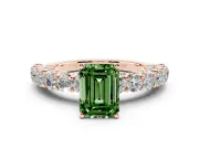 Emerald Cut Shared Prong Engagement Ring Setting for a Fancy Green Lab-Grown Diamond | Rose Gold