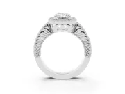 Radiant Cut Diamond Halo Ring Set in Platinum with Round Accent Halo, Pavé Band and Prong Setting