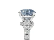 Round Pavé Solitaire Engagement Ring Setting for a Fancy Blue Lab-Grown Diamond | Crossover Gallery | Sterling Silver