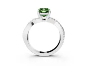 Fancy Green Cushion Cut Diamond Twist Band Solitaire Set in White gold with Pavé Accents and Prong Setting