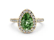 Pear-Shaped Halo Engagement Ring Setting for a Fancy Green Lab-Grown Diamond | Pave Shoulders | Yellow Gold