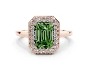 Emerald Cut Pave Halo Engagement Ring Setting for a Fancy Green Lab-Grown Diamond | Slim Plain Band | Rose Gold
