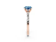 Round Baguette Side Stone Engagement Ring Setting for a Fancy Blue Lab-Grown Diamond | Rose Gold