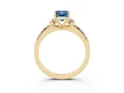 Emerald Cut Side Stone Engagement Ring Setting for a Fancy Blue Lab-Grown Diamond | Pave Band | Yellow Gold