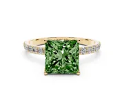 Princess Cut Pave Solitaire Engagement Ring Setting for a Fancy Green Lab-Grown Diamond | Slim Band | Yellow Gold