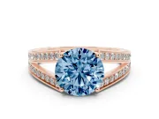 Fancy Blue Round Cut Diamond Split Shank Ring Set in Rose gold with Pavé Band and Prong Setting