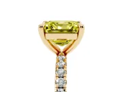 Fancy Yellow Asscher Cut Diamond Brilliant Solitaire Ring Set in Yellow gold with Pavé Band and Prong Setting
