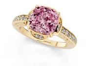 Cushion Cut Floral Pavé Engagement Ring Setting for a Fancy Pink Lab-Grown Diamond | Yellow Gold