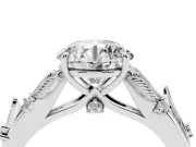 Round Leaf Motif Solitaire Engagement Ring Setting | Accented Leaves | White Gold