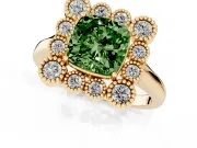 Cushion Cut Milgrain Cluster Halo Engagement Ring Setting for a Fancy Green Lab-Grown Diamond | Plain Band | Yellow Gold