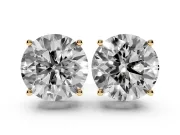 Round Cut Diamond Solitaire Stud Earrings Set in Yellow gold with Basket Setting
