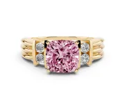 Cushion Cut Bar-Set Engagement Ring Setting for a Fancy Pink Lab-Grown Diamond | Yellow Gold
