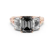 Fancy Black Emerald Cut Diamond Three-Stone Ring Set in Rose gold with Braided Band