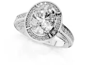 Oval Sectioned Halo Engagement Ring Setting | Pavé Gallery and Band | Sterling Silver