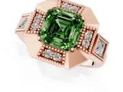 Fancy Green Asscher Cut Diamond Milgrain Halo Ring Set in Rose gold with Split Shank