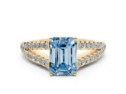 Emerald Cut Graduated Split Shank Engagement Ring Setting for a Fancy Blue Lab-Grown Diamond | Yellow Gold