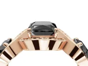 Radiant Cut Three Stone Halo Engagement Ring Setting for a Black Center | Pavé Wave Band | Rose Gold