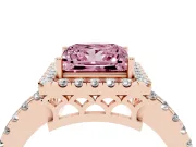 Princess Cut Halo Engagement Ring Setting for a Fancy Pink Lab-Grown Diamond | Pavé Band | Rose Gold