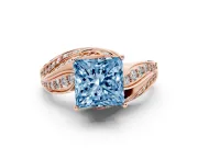 Fancy Blue Princess Cut Diamond Solitaire Ring Set in Rose gold with Layered Twist Pavé Band
