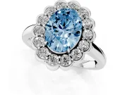 Oval Scalloped Cluster Halo Engagement Ring Setting for a Fancy Blue Lab-Grown Diamond | Plain Band | Platinum