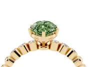 Fancy Green Marquise Cut Diamond Solitaire Engagement Ring Set in Yellow gold with Bezel Accents on Beaded Band