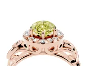 Fancy Yellow Marquise Cut Diamond Halo Ring Set in Rose gold with Scrollwork Band and Prong Setting