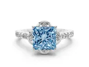 Princess Cut Floral Petal Engagement Ring Setting for a Fancy Blue Lab-Grown Diamond | Petal Accents | Sterling Silver