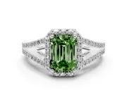 Emerald Cut Split Shank Halo Engagement Ring Setting for a Fancy Green Lab-Grown Diamond | Platinum