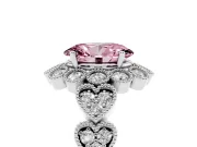 Oval Scalloped Halo Engagement Ring Setting for a Fancy Pink Lab-Grown Diamond | Heart Pavé Band | White Gold