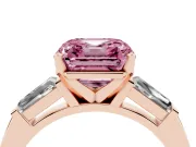 Asscher Cut Three Stone Engagement Ring Setting for a Fancy Pink Lab-Grown Diamond | Tapered Baguettes | Rose Gold