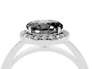 Round Thin Halo Engagement Ring Setting for a Black Center | Slim Plain Band | Sterling Silver