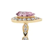 Pear-Shaped Halo Engagement Ring Setting for a Fancy Pink Lab-Grown Diamond | Bezel Station Shoulders | Yellow Gold