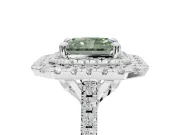 Radiant Cut Double Halo Engagement Ring Setting for a Fancy Green Lab-Grown Diamond | Pave Shoulders | White Gold