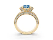 Cushion Cut Vintage Pave Engagement Ring Setting for a Fancy Blue Lab-Grown Diamond | Milgrain Edges | Yellow Gold