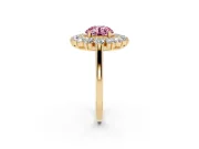 Round Floral Double Halo Engagement Ring Setting for a Fancy Pink Lab-Grown Diamond | Plain Band | Yellow Gold