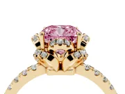 Cushion Cut Floral Petal Halo Engagement Ring Setting for a Fancy Pink Lab-Grown Diamond | Pavé Band | Yellow Gold