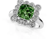 Cushion Cut Halo Engagement Ring Setting for a Fancy Green Lab-Grown Diamond | Sterling Silver - Design NV-24775