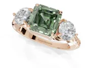 Asscher Cut Three Stone Engagement Ring Setting for a Fancy Green Lab-Grown Diamond | Tapered Pave Band | Rose Gold