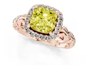 Cushion Cut Leaf Halo Engagement Ring Setting for a Fancy Yellow Lab-Grown Diamond | Bezel Accents | Rose Gold