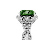 Fancy Green Cushion Cut Diamond Halo Twist Band Solitaire Ring Set in Silver with Prong-Set Center Stone