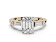 Emerald Cut Tapered Baguette Engagement Ring Setting | Bar Set Sides | Yellow Gold