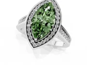 Fancy Green Marquise Cut Diamond Halo Solitaire Ring Set in Silver with Pavé Band and Bezel Setting